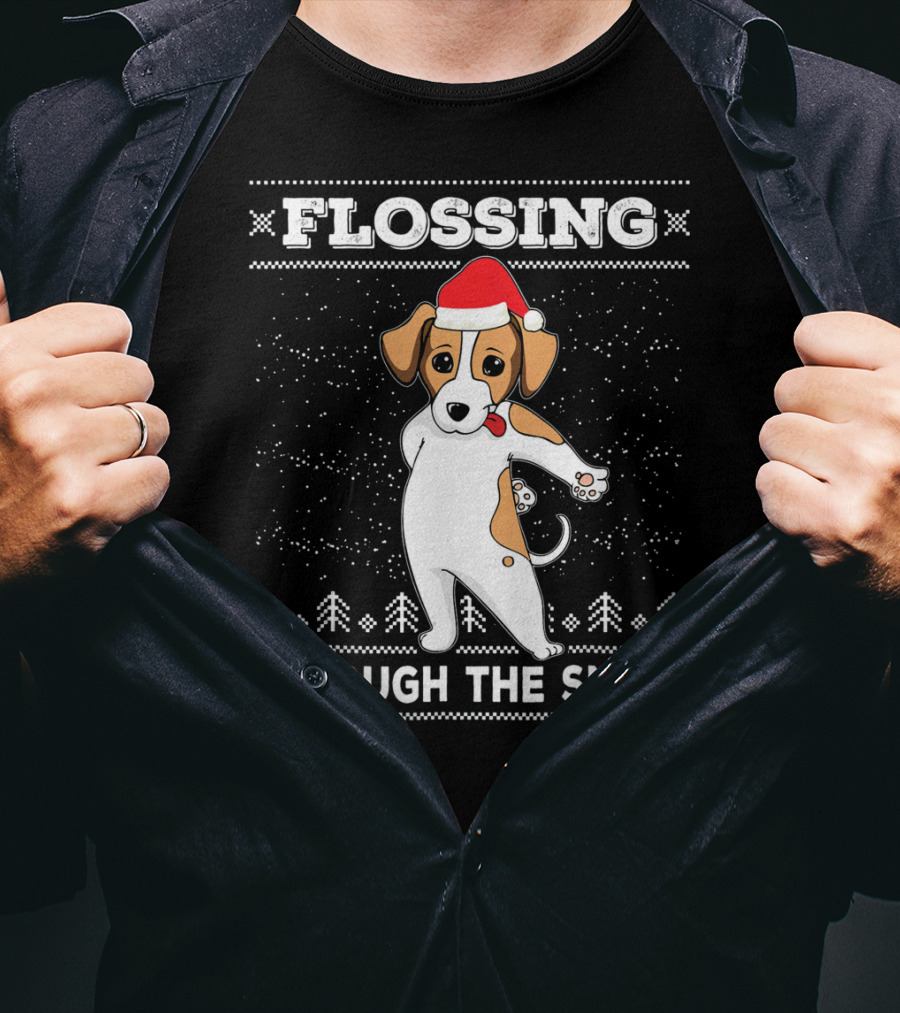 Flossing Through The Snow Jack Russell Terrier Santa Hat T-Shirt
