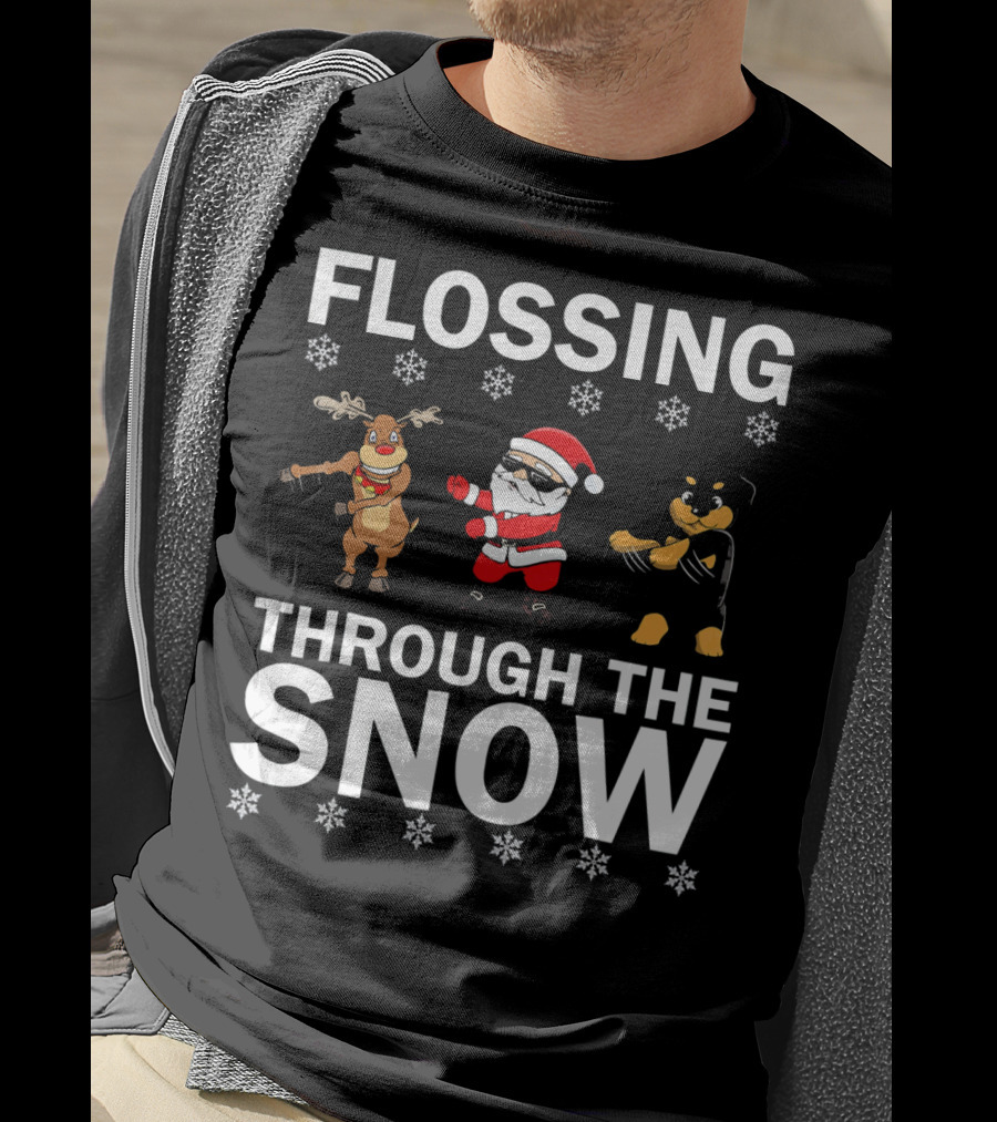 Flossing Through The Snow Santa Reindeer Rottweiler T-Shirt