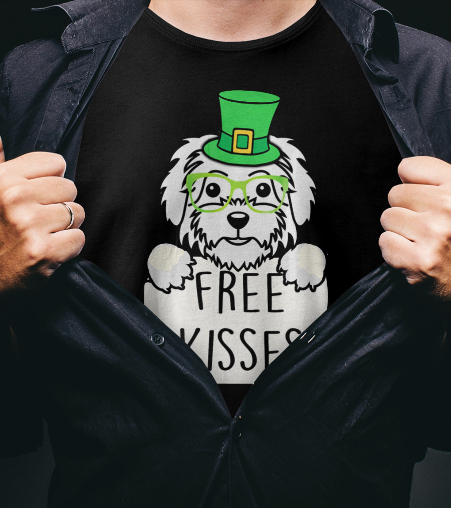 Free Kisses Maltese Dog With Green Leprechaun Hat St Patricks T-Shirt