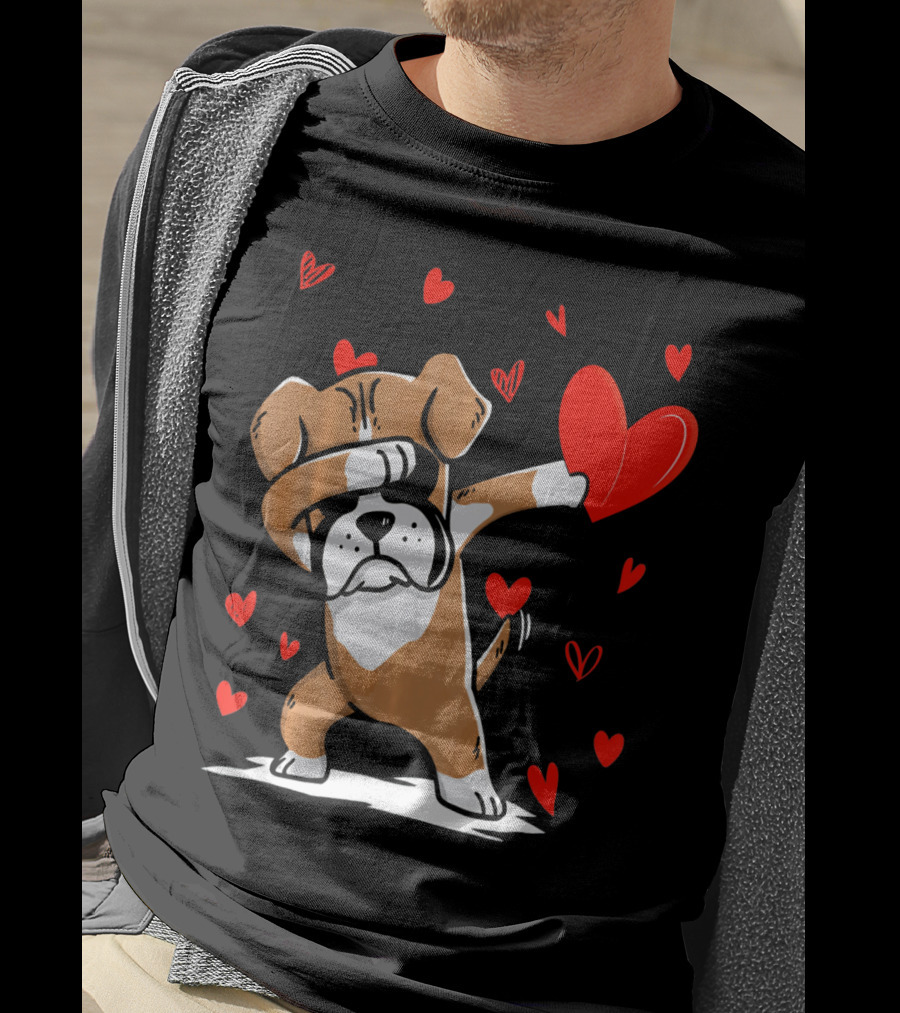 Dabbing Boxer Dog Holding Heart With Valentines Day T-Shirt