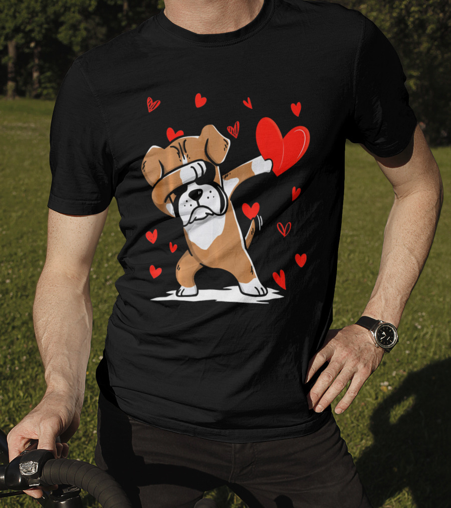 Dabbing Boxer Dog Holding Heart With Valentines Day T-Shirt