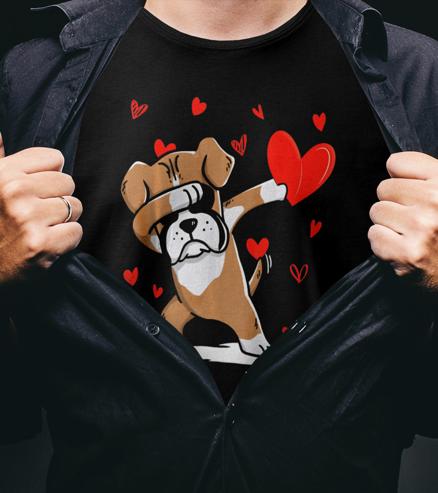 Dabbing Boxer Dog Holding Heart With Valentines Day T-Shirt