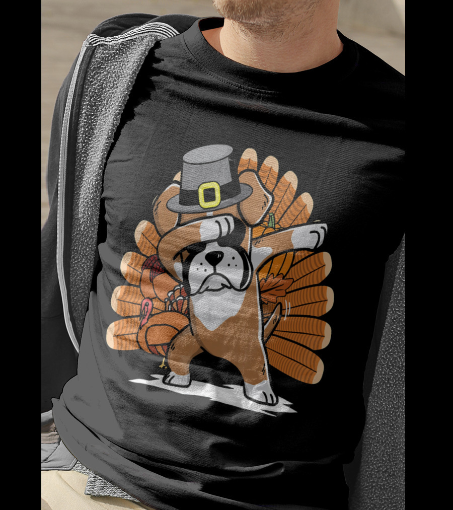 Thanksgiving Dabbing Boxer Dog Pilgrim Hat Turkey T-Shirt