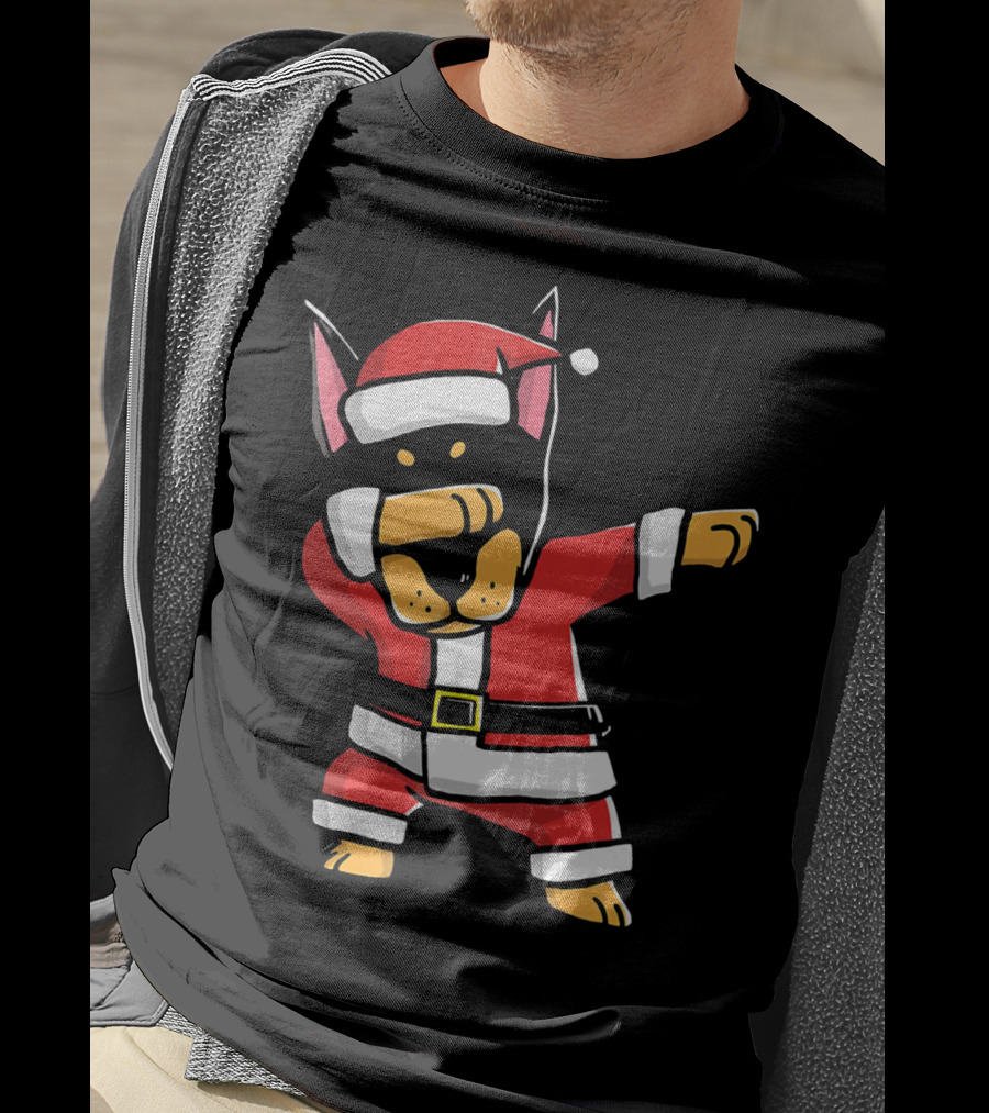 Funny Dabbing Doberman Pinscher Dog Ugly Christmas Santa T-Shirt