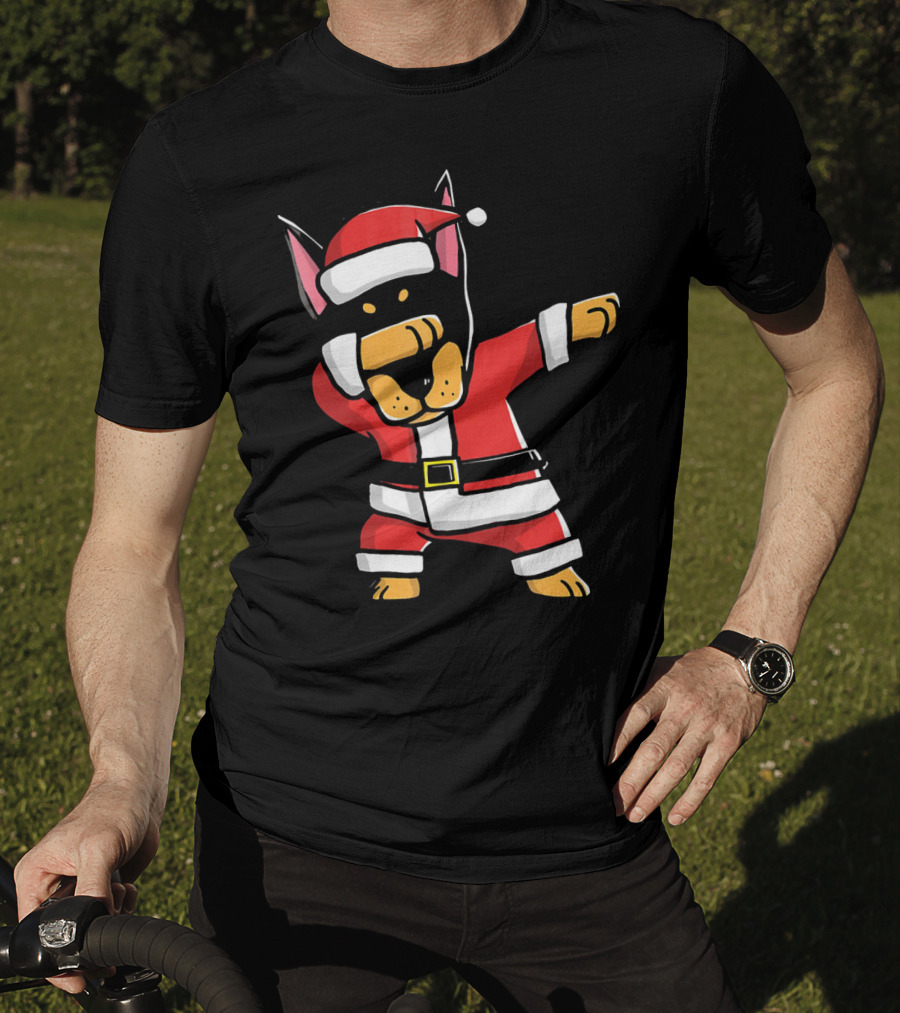 Funny Dabbing Doberman Pinscher Dog Ugly Christmas Santa T-Shirt