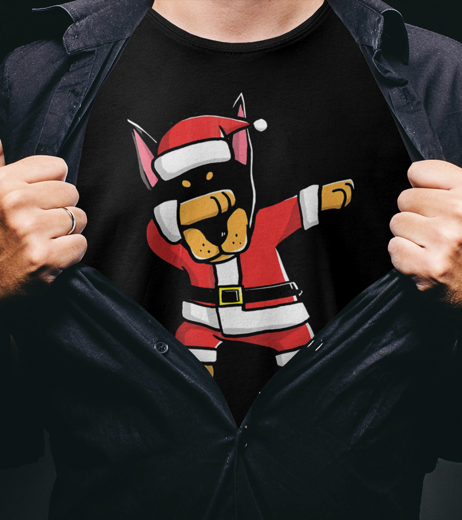 Funny Dabbing Doberman Pinscher Dog Ugly Christmas Santa T-Shirt