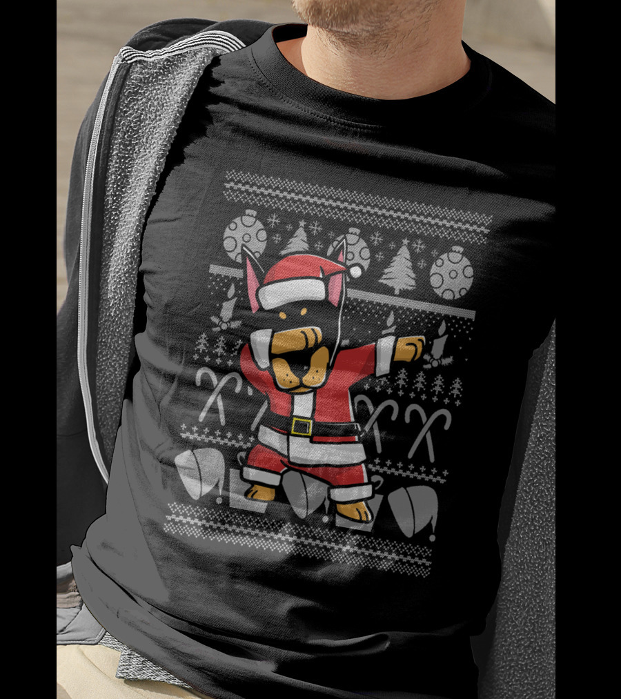 Funny Doberman Dabbing Santa Dog Christmas T-Shirt
