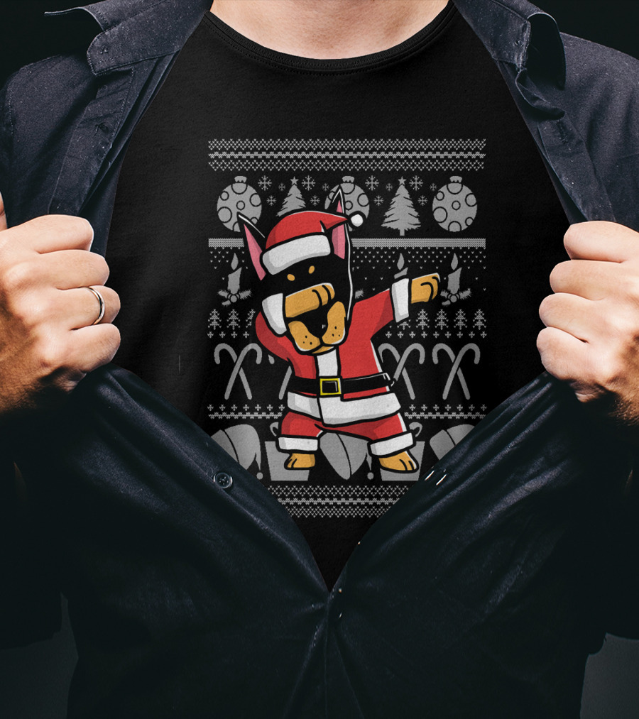 Funny Doberman Dabbing Santa Dog Christmas T-Shirt