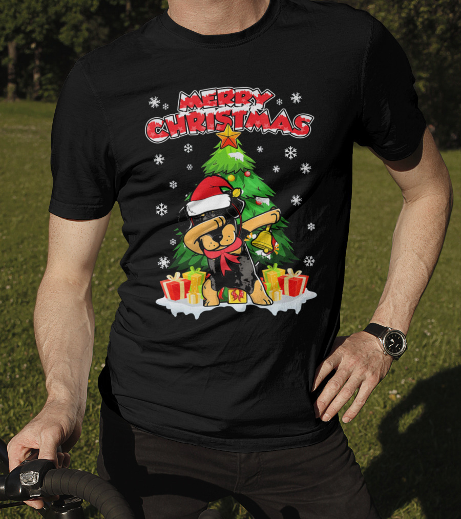 Merry Christmas Dabbing Rottweiler With Santa Hat And Gifts T-Shirt