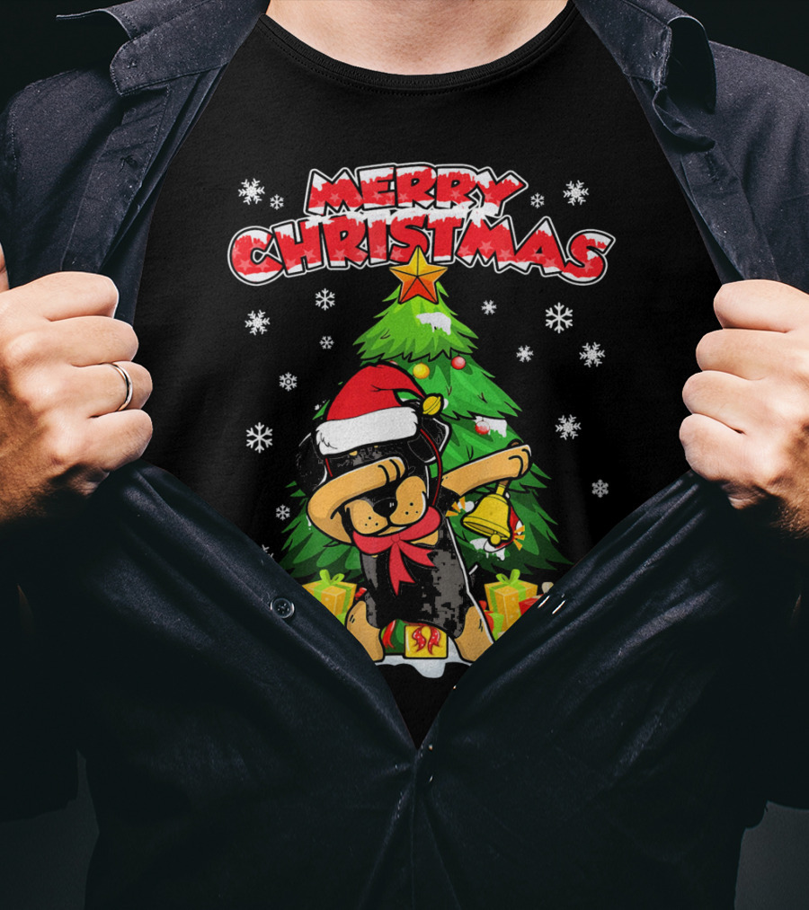 Merry Christmas Dabbing Rottweiler With Santa Hat And Gifts T-Shirt