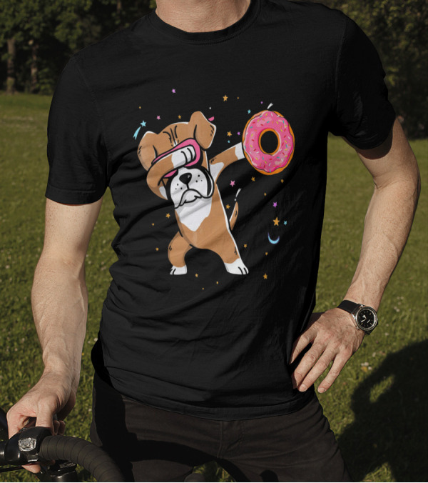Funny Donut Day Dabbing Boxer With Sprinkled Donut In Stars And Moon T-Shirt