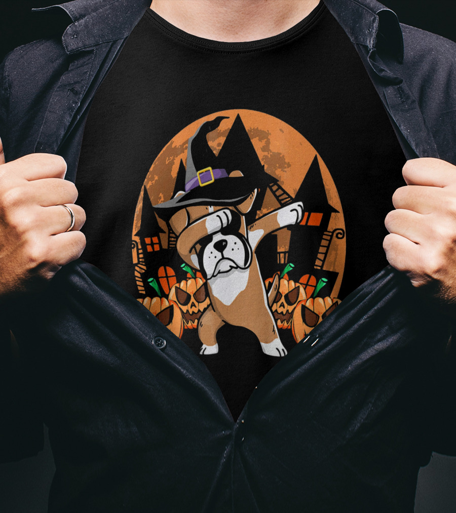 Funny Halloween Dabbing Boxer Witch Hat Pumpkins T-Shirt