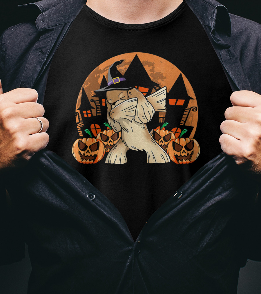 Halloween Dabbing Cocker Spaniel With Witch Hat And Jack-O'-Lanterns T-Shirt