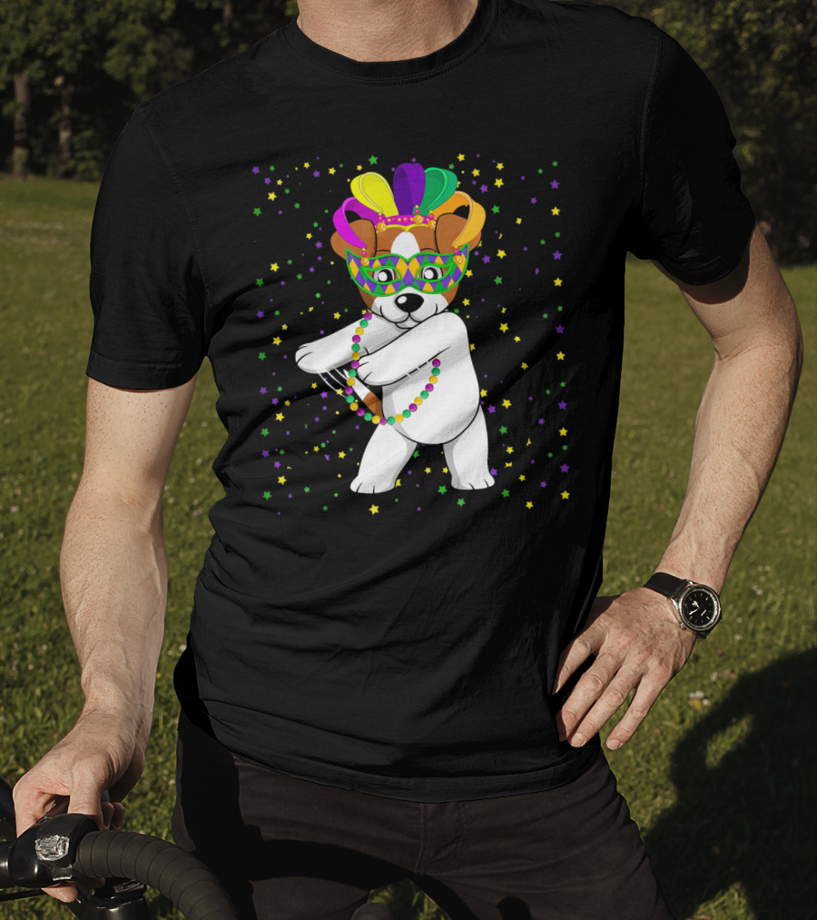 Jack Russell Flossing Jester Hat Mardi Gras Beads Dog T-Shirt