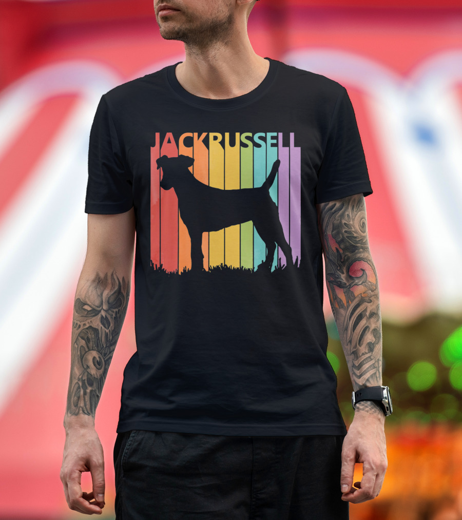 Jack Russell Silhouette Rainbow Stripes T-Shirt