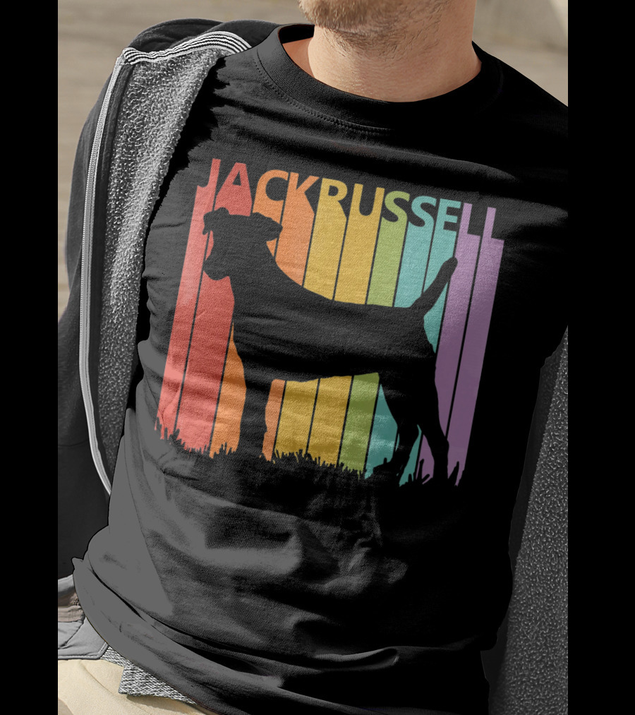 Jack Russell Silhouette Rainbow Stripes T-Shirt