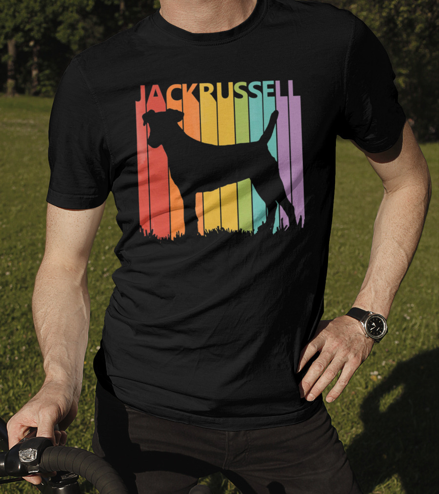 Jack Russell Silhouette Rainbow Stripes T-Shirt