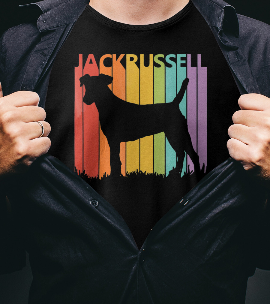 Jack Russell Silhouette Rainbow Stripes T-Shirt