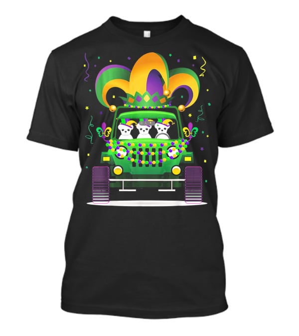 Mardi Gras Maltese Dogs Riding Jeep with Co...T-Shirt Mardi Gras Maltese Dogs Riding Jeep with Co...T-Shirt