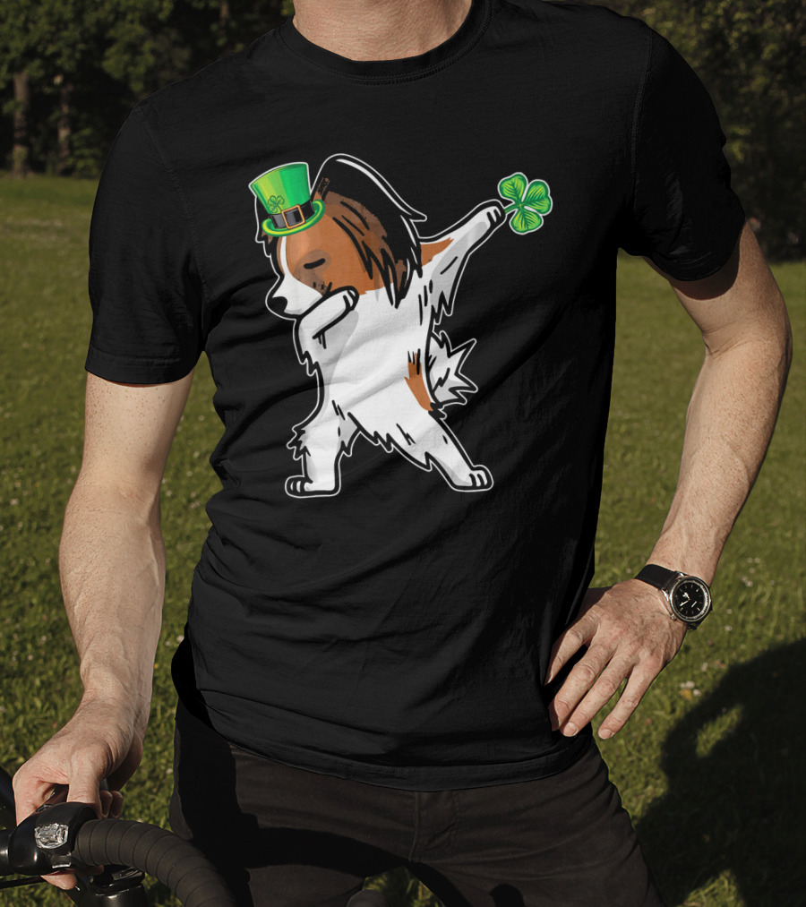 Papillon Dab Dabbing Dance With Shamrock And Leprechaun Hat T-Shirt