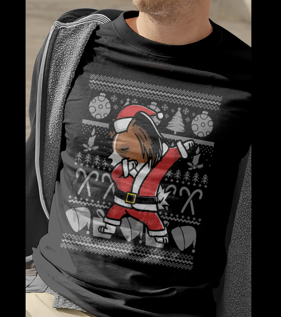 Funny Christmas Papillon Dabbing Santa Dog Dab T-Shirt