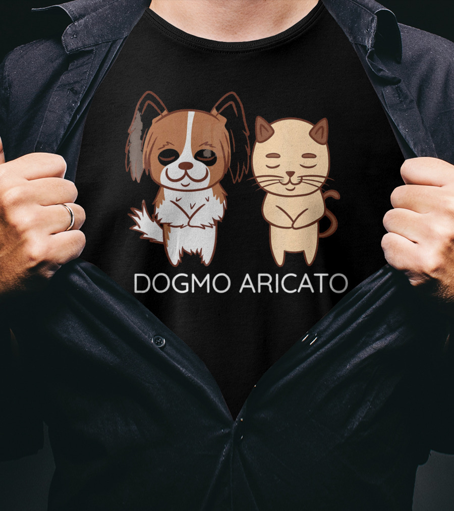 Funny Papillon Dogmo Aricato Dog And Cat Duo T-Shirt