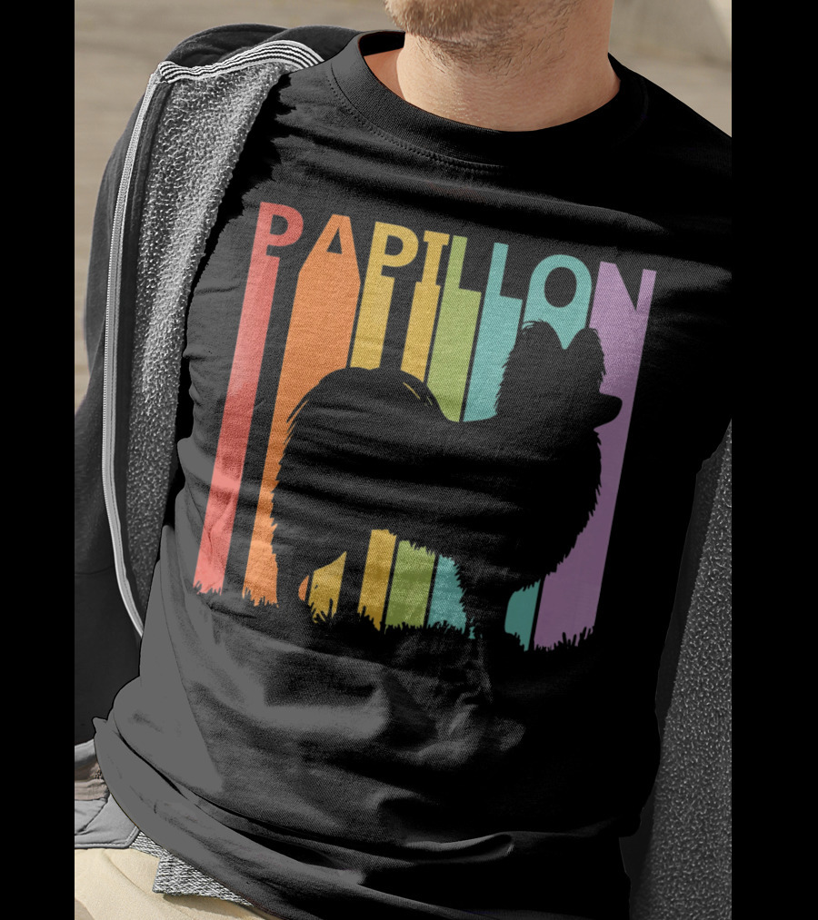 Papillon Dog Silhouette With Colorful T-Shirt