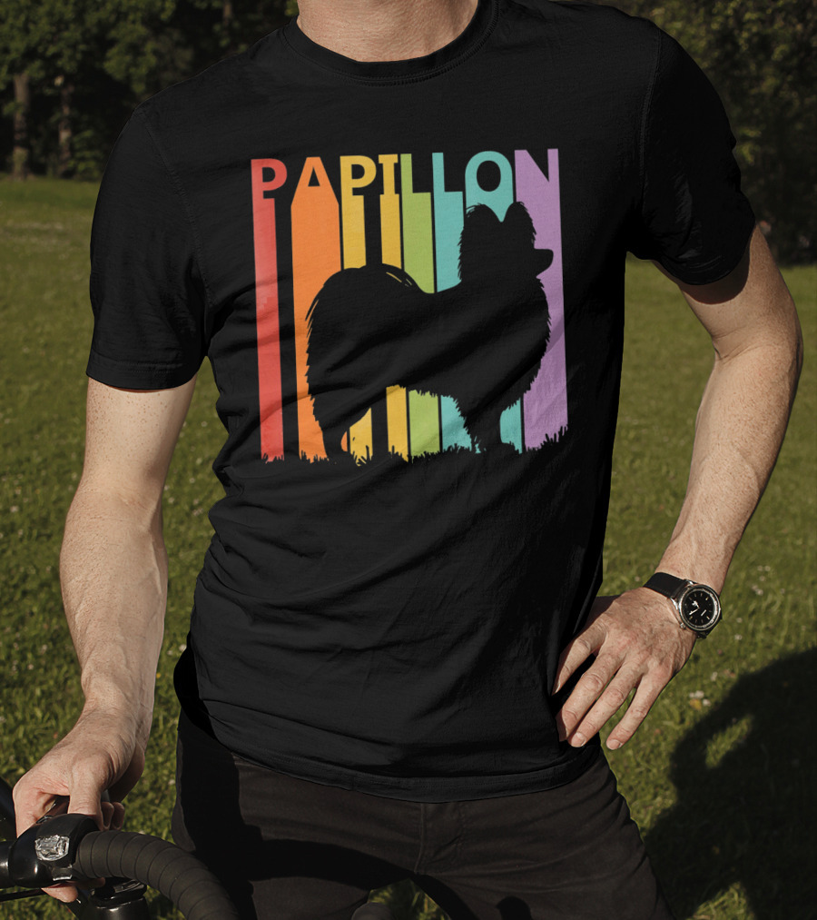 Papillon Dog Silhouette With Colorful T-Shirt