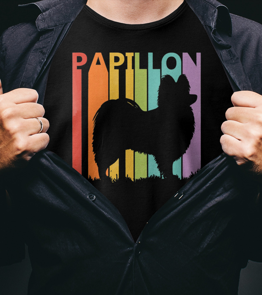 Papillon Dog Silhouette With Colorful T-Shirt