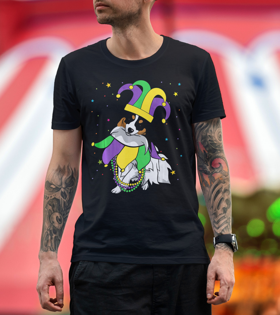 Funny Papillon Jester Hat Mardi Gras Bead Colorful Stars T-Shirt