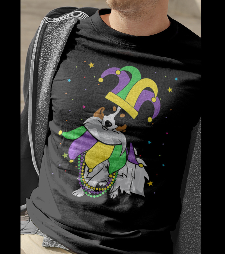 Funny Papillon Jester Hat Mardi Gras Bead Colorful Stars T-Shirt