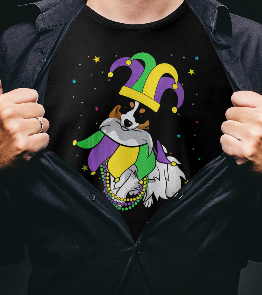 Funny Papillon Jester Hat Mardi Gras Bead Colorful Stars T-Shirt