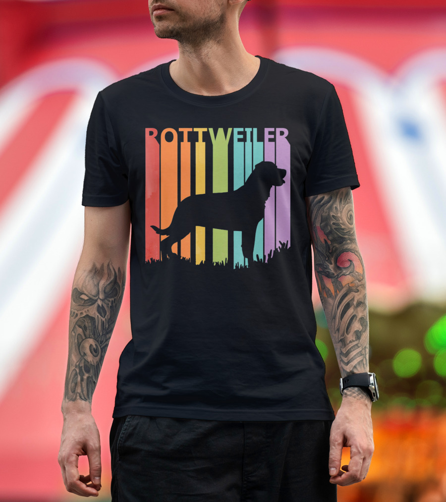 Rottweiler Dog Silhouette with Rainbow Stripes T-Shirt