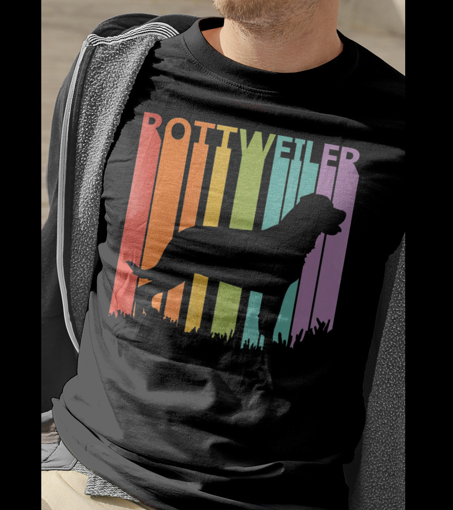 Rottweiler Dog Silhouette With Rainbow Stripes T-Shirt