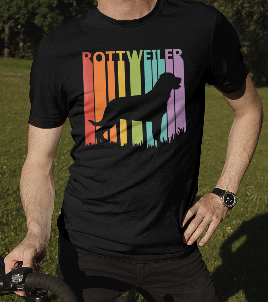 Rottweiler Dog Silhouette With Rainbow Stripes T-Shirt