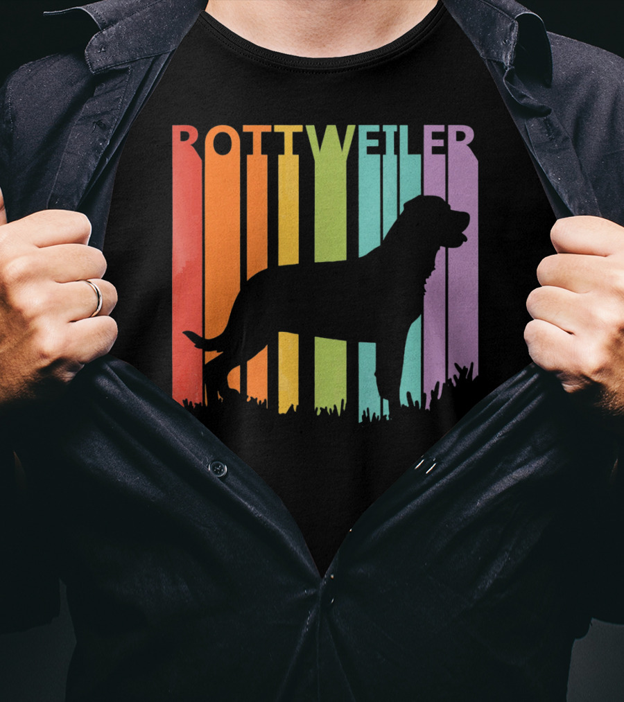 Rottweiler Dog Silhouette With Rainbow Stripes T-Shirt