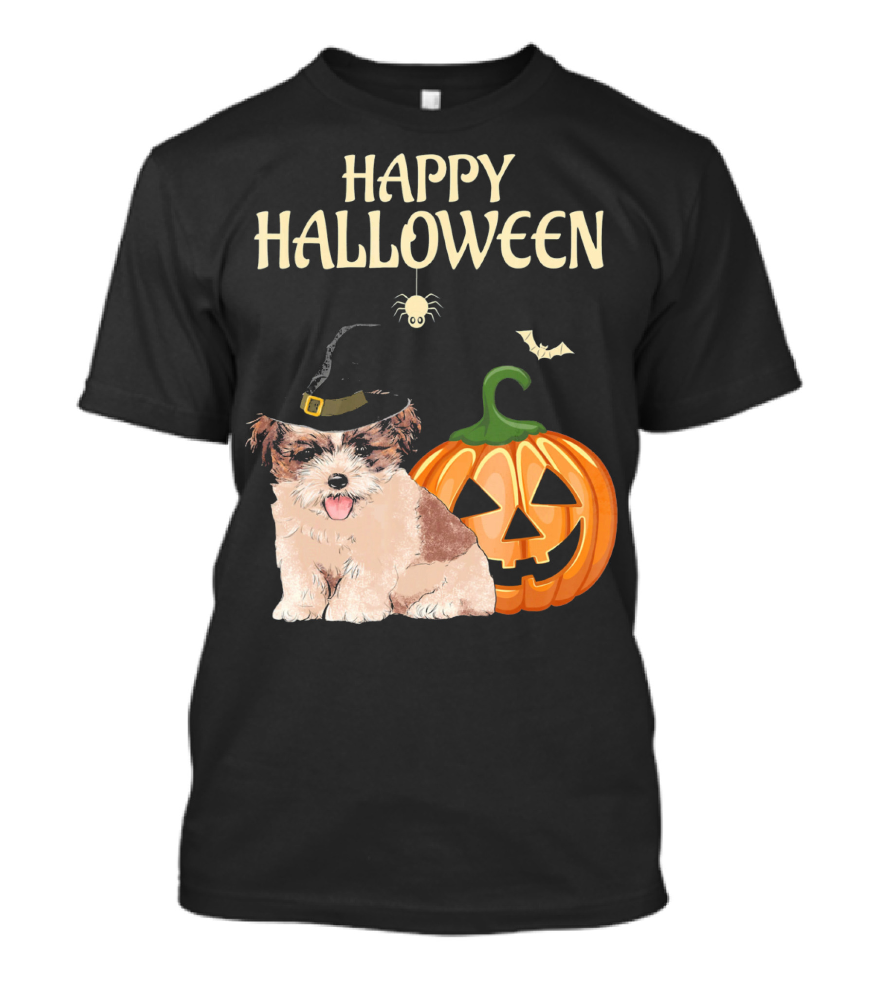 Happy Halloween Shih Tzu With Pumpkin And Witch Hat T-Shirt