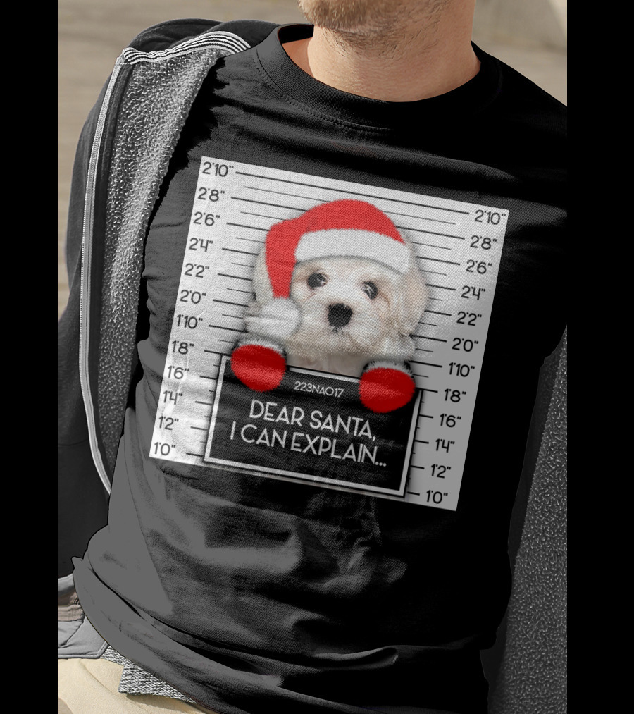 Maltese Dog Santa Hat Funny Xmas Mugshot Dear Santa I Can Explain T-Shirt