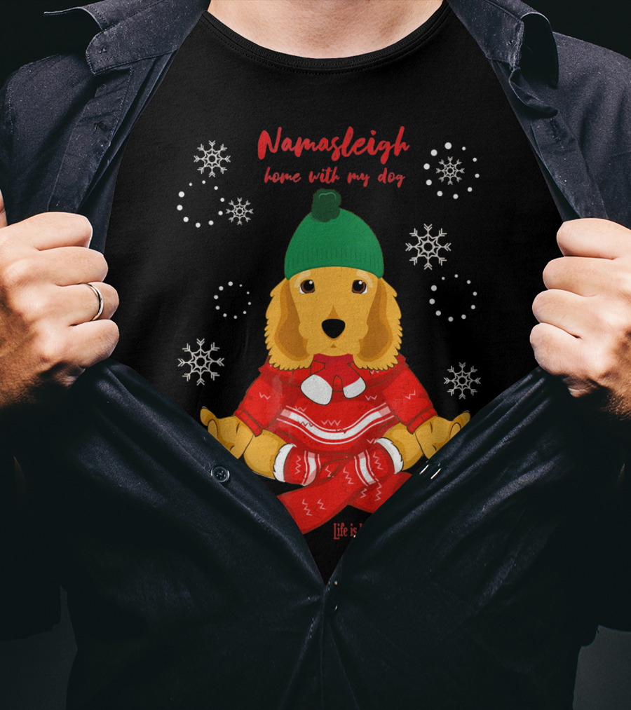 Namasleigh Cocker Spaniel Love Christmas Yoga Dog Life Is Wonderful T-Shirt
