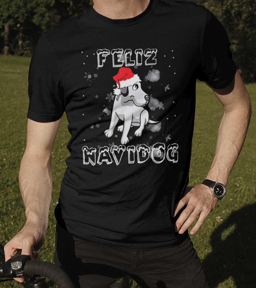 Feliz Navidog Great Dane Dog Santa Hat Snowflakes T-Shirt