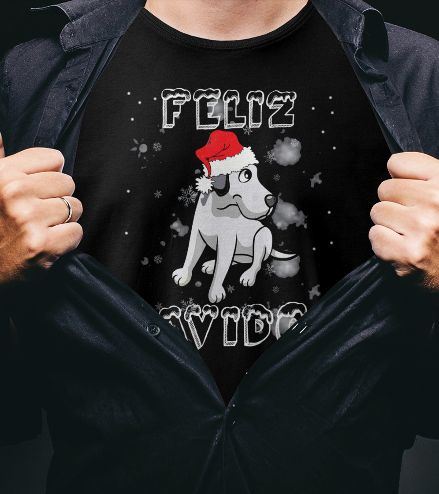 Feliz Navidog Great Dane Dog Santa Hat Snowflakes T-Shirt