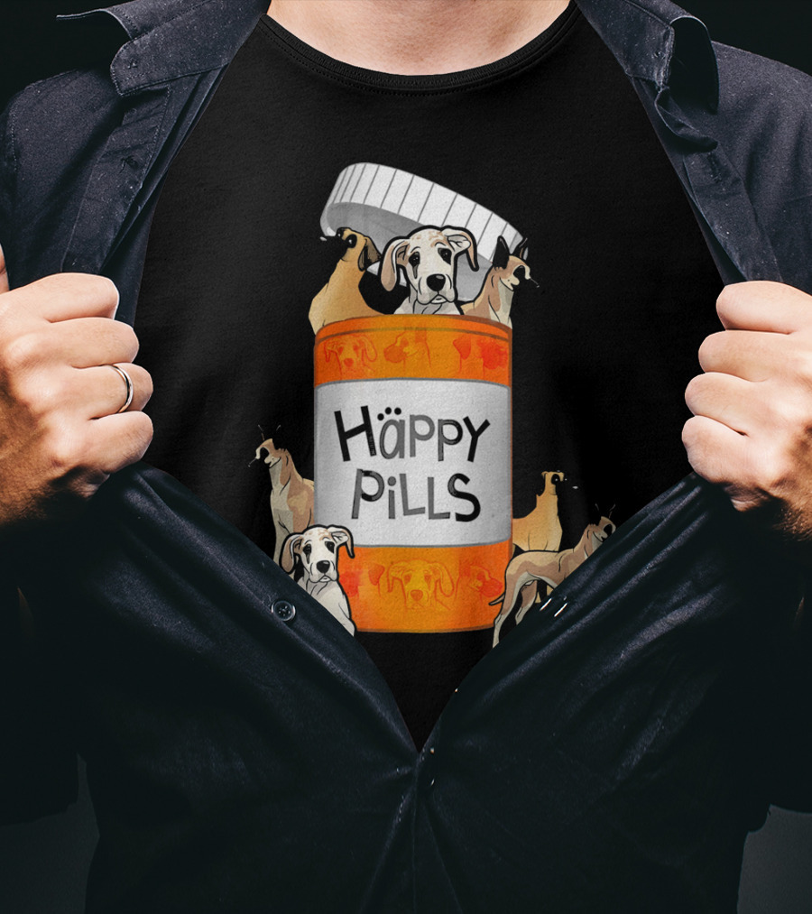 Great Dane Dog Happy Pills Prescription Bottle T-Shirt