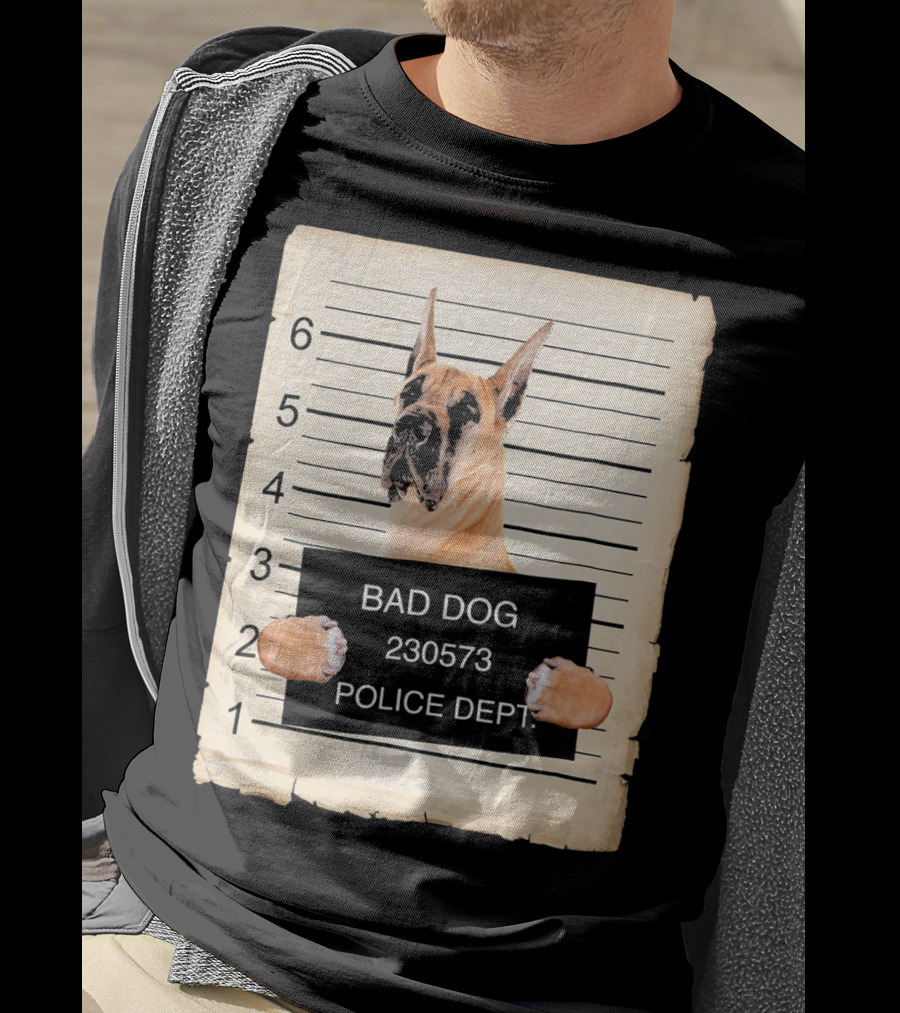 Great Dane Bad Dog Police Dept Mugshot 230573 T-Shirt
