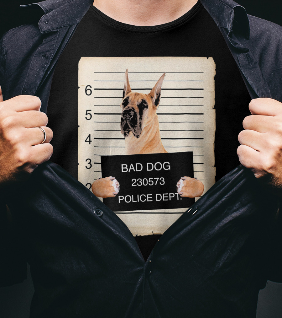Great Dane Bad Dog Police Dept Mugshot 230573 T-Shirt