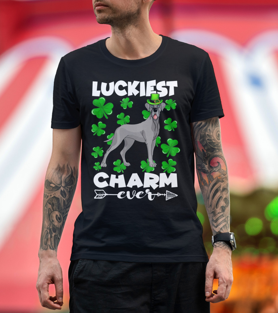 Luckiest Charm Ever Great Dane Shamrocks Hat T-Shirt