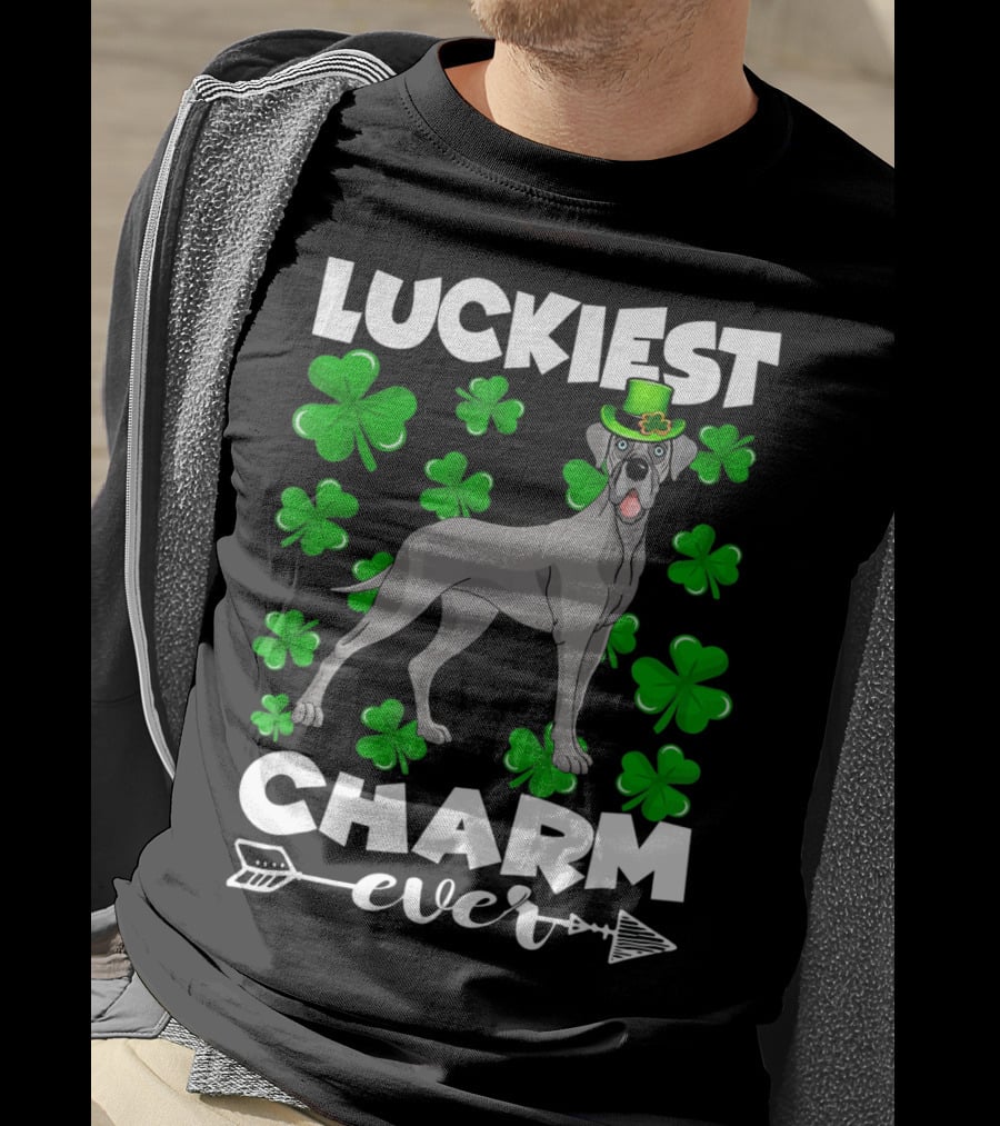Luckiest Charm Ever Great Dane Shamrocks Hat T-Shirt