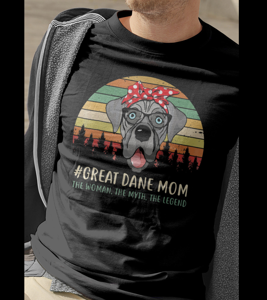 Great Dane Mom The Woman The Myth The Legend Retro Dog Bandana Glasses Forest T-Shirt
