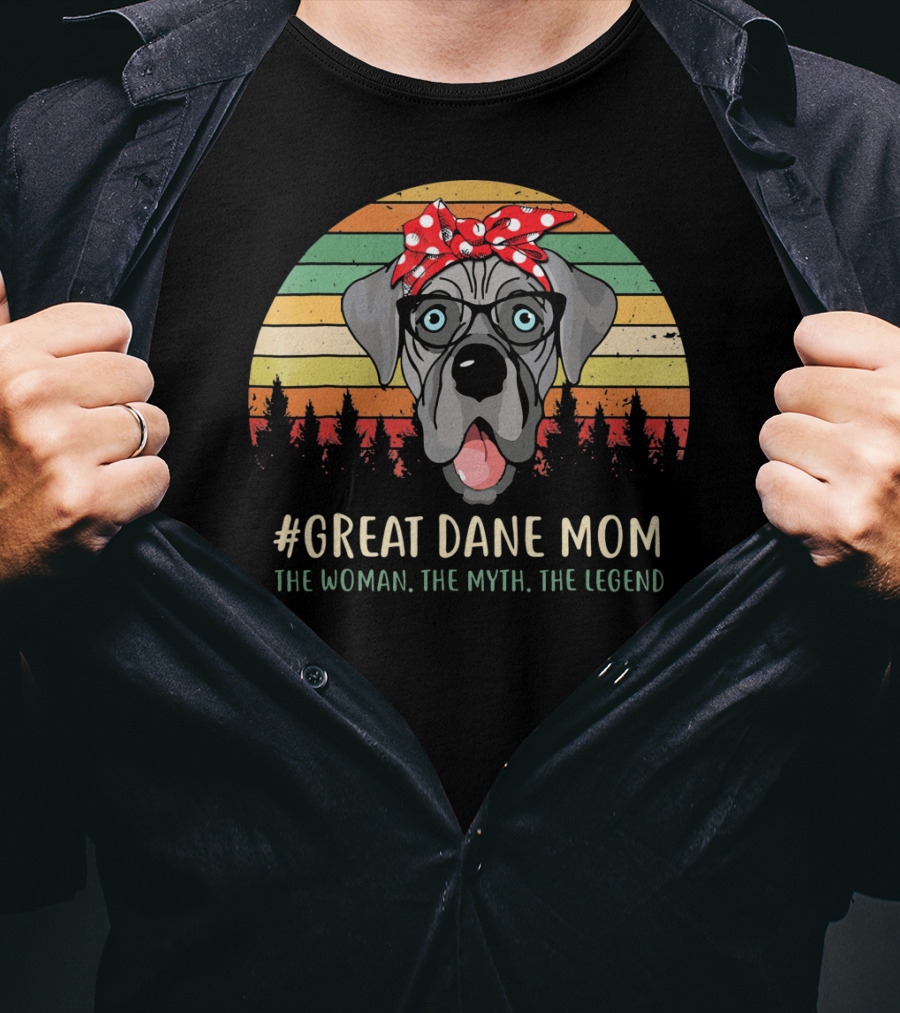 Great Dane Mom The Woman The Myth The Legend Retro Dog Bandana Glasses Forest T-Shirt