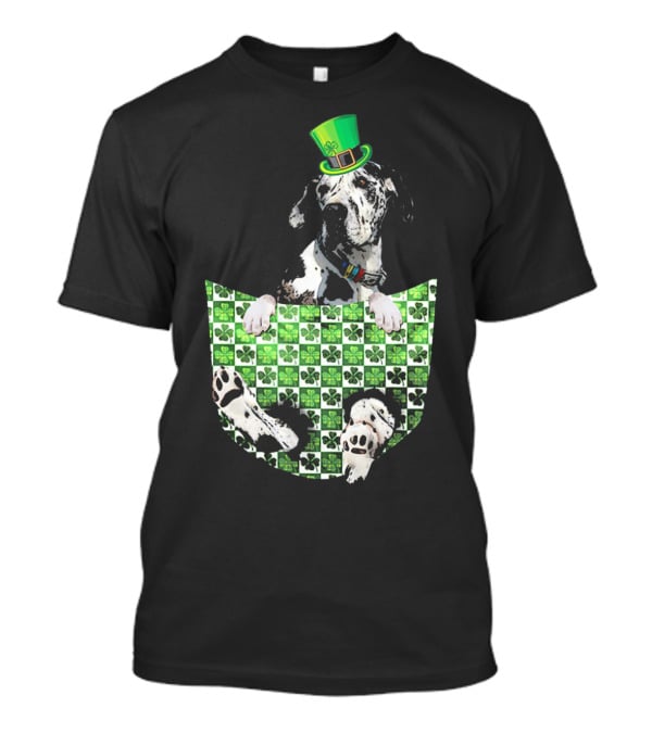 Great Dane In Pocket With Green Shamrock Patrick Hat T-Shirt