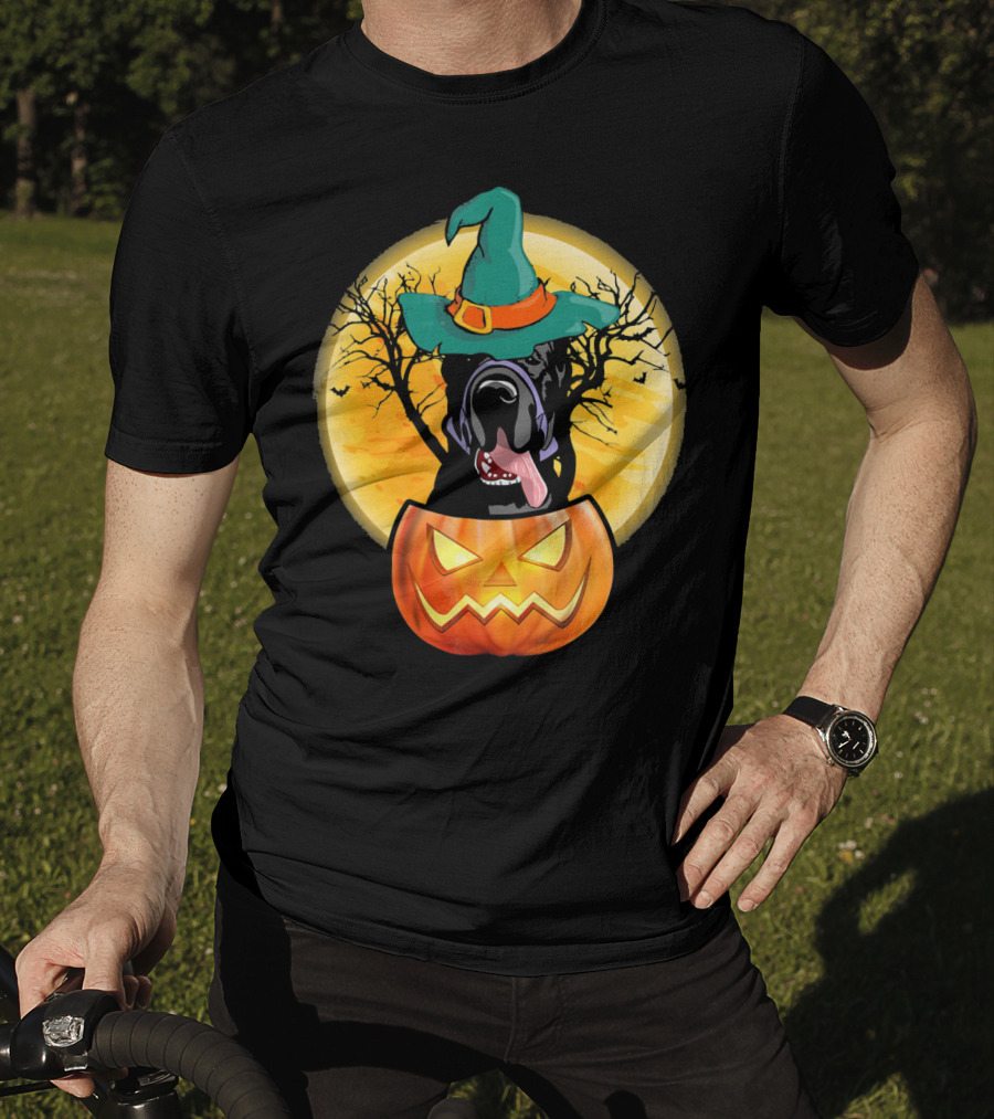 Great Dane Halloween Pumpkin Witch Hat Spooky Scene T-Shirt